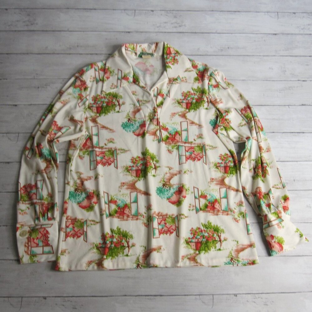 Grassroots Ship N Shore Vintage Women's Top Size L Long Sleeve 70's Blouse